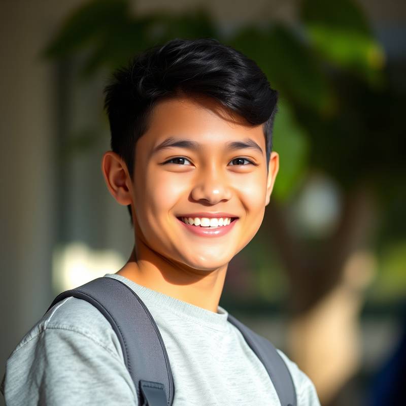 Retrato de um aluno sorrindo.